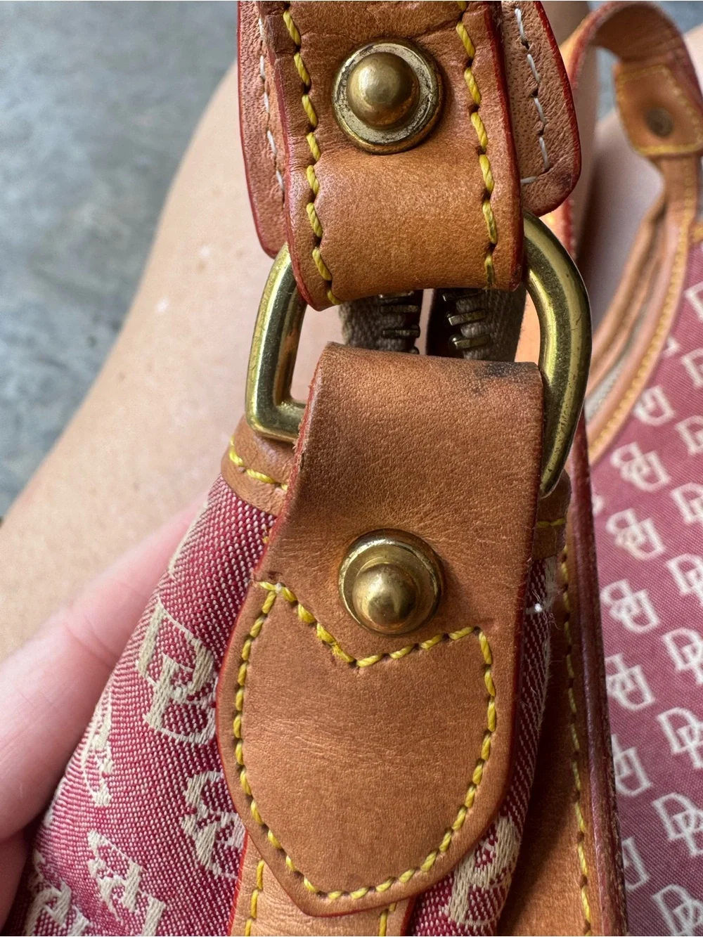 Dooney & Bourke Burgundy Logo Shoulder Hobo Bag with Tan Leather Trim Y2K